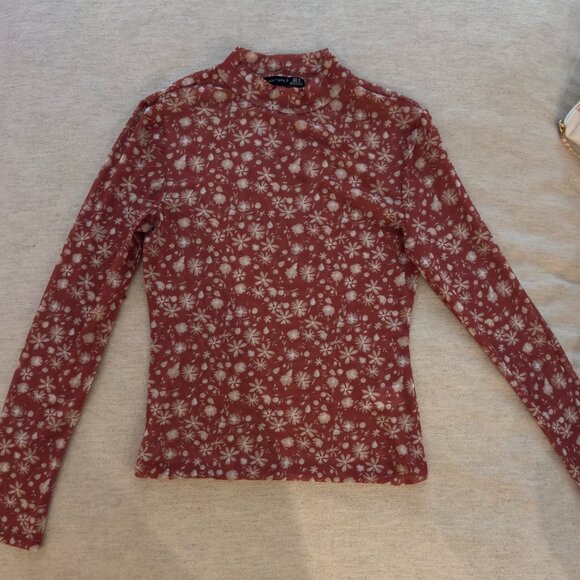 Black Tape_ Semi-Sheer Terracotta Coloured Top (Size Medium) - Picture 5 of 8